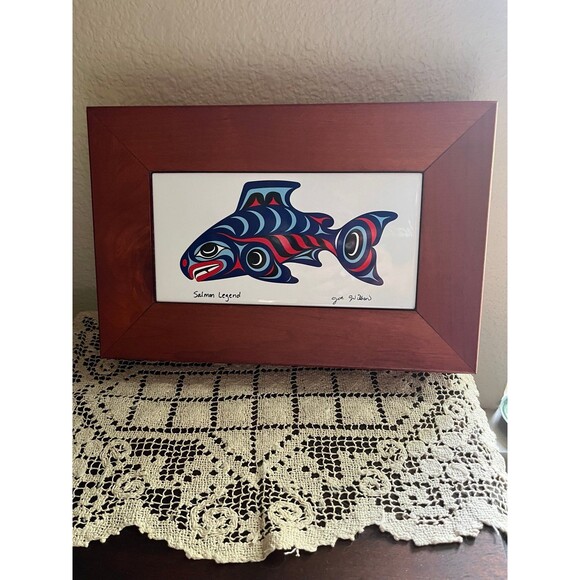 Vintage Redwood Salmon Legend Wood & Tile Box - Picture 1 of 8